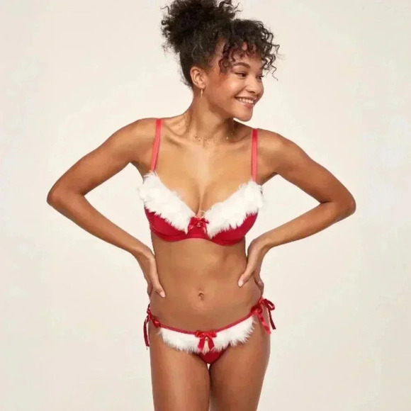 😍 NWT 😍 Adore Me Claussa Push Up Bra w/ Free Panty, Red/White, Size 32DDD - Picture 2 of 16